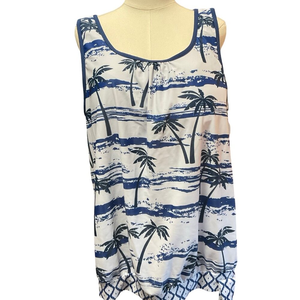 Navy/White Palm Tree Print Tankini